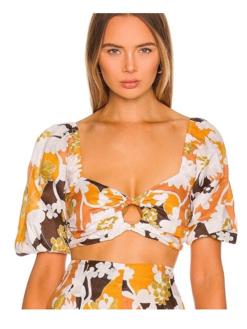 Faithfull The Brand La Marches Top Elvinna Floral Linen Crop Top Puff Sleeve 4